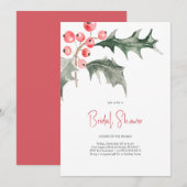 水エレガント色クリスマスホリーブライダルシャワー 招待状 (正面/裏面)