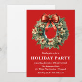 水エレガント色クリスマスリースホリデーパーティー 招待状 (正面/裏面)