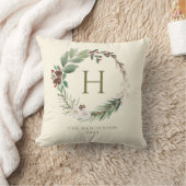 水エレガント色クリスマスリースモノグラム クッション (ブランケット)