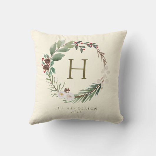 水エレガント色クリスマスリースモノグラム クッション (裏面)