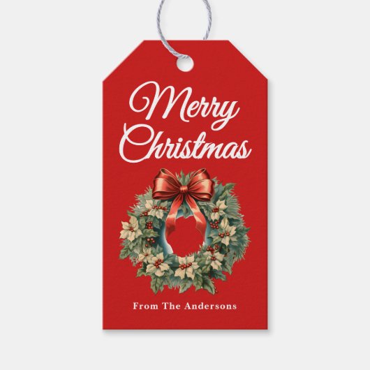 水エレガント色クリスマスリース休日 ギフトタグ (正面)