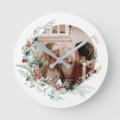 水エレガント色クリスマスリース写真ラウンドCl ラウンド壁時計 (正面)