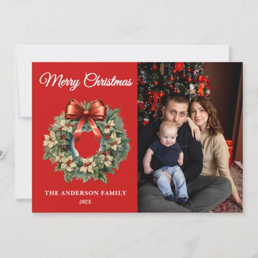 水エレガント色クリスマスリース写真 シーズンカード (正面)