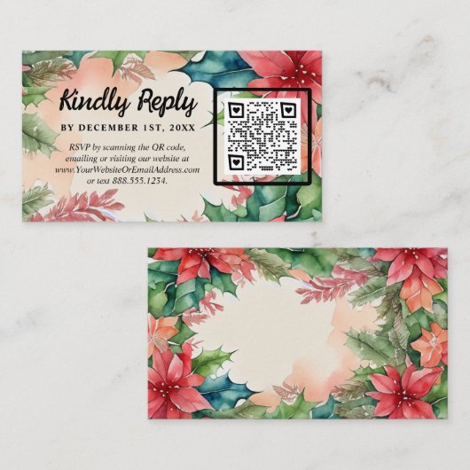 水エレガント色クリスマスリース結婚ズ エンクロージャーカード (正面/裏面)