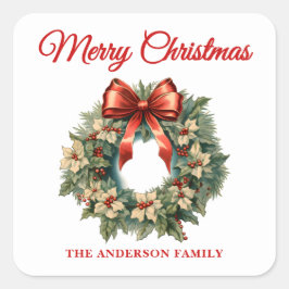 水エレガント色クリスマスリース スクエアシール