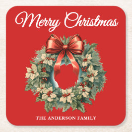 水エレガント色クリスマスリース スクエアペーパーコースター