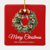 水エレガント色クリスマスリース セラミックオーナメント (裏面)