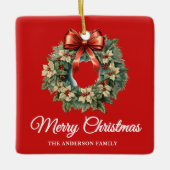 水エレガント色クリスマスリース セラミックオーナメント (正面)