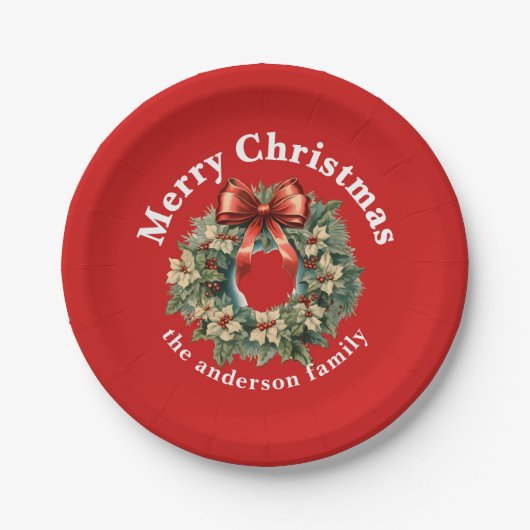 水エレガント色クリスマスリース ペーパープレート (正面)