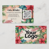 水エレガント色クリスマスリースQRコード エンクロージャーカード (正面/裏面)