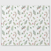 水エレガント色クリスマスレッドベリー植物学 ラッピングペーパー (フラット)