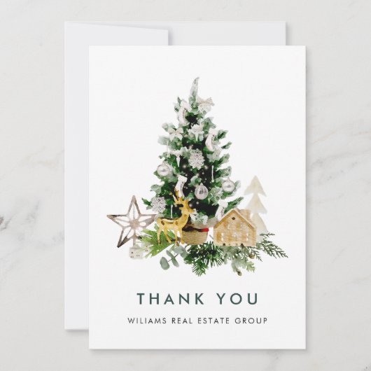 水エレガント色クリスマス企業の休暇 サンキューカード (正面)