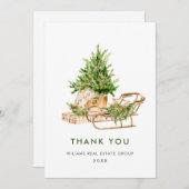 水エレガント色クリスマス企業の休暇 サンキューカード (正面/裏面)