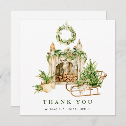 水エレガント色クリスマス企業の休暇 サンキューカード (正面/裏面)