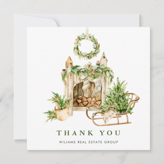 水エレガント色クリスマス企業の休暇 サンキューカード (正面)