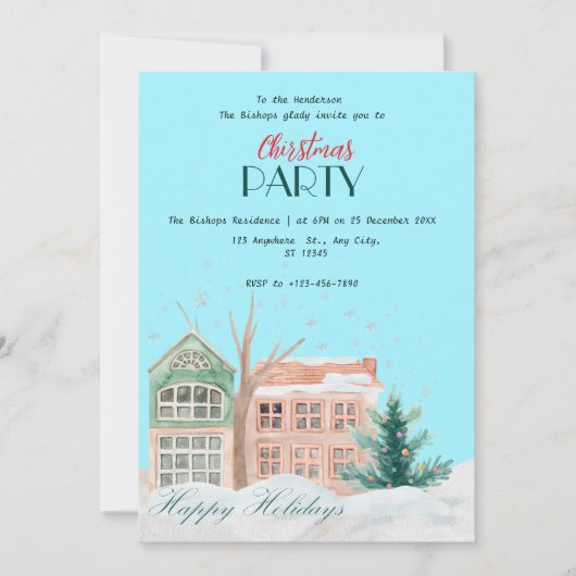 水エレガント色クリスマス招待状 招待状 (正面)