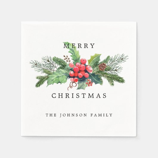 水エレガント色クリスマス花模様パーソナライズされた スタンダードカクテルナプキン (正面)