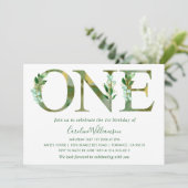 水エレガント色グリーナリーファースト誕生日 招待状 (スタンド正面)