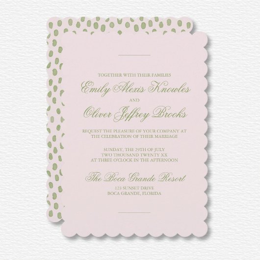 水エレガント色グリーンピンクドット結婚ズ 招待状