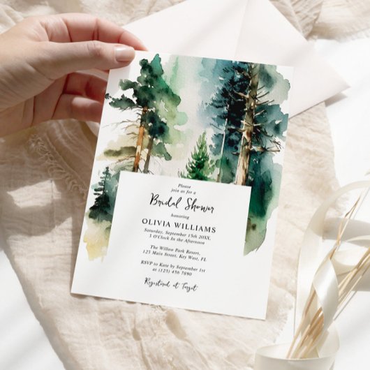 水エレガント色グリーンフォレストブライダルシャワー 招待状