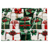 水エレガント色グリーンホワイトクリスマスプレゼント ラージペーパーバッグ (正面)