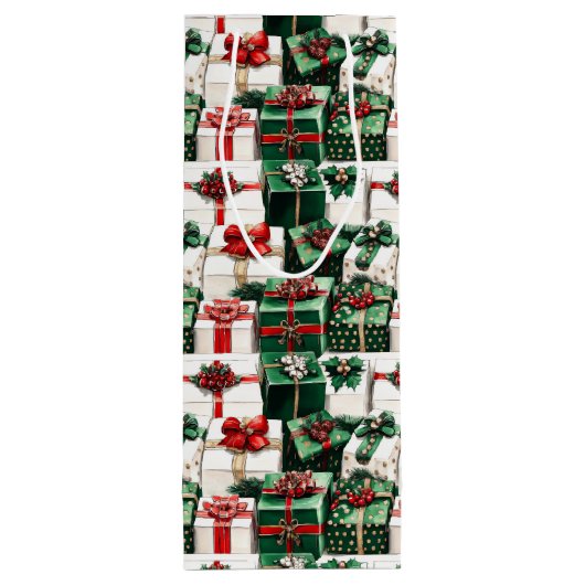 水エレガント色グリーンホワイトクリスマスプレゼント ワインギフトバッグ (裏面)