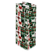水エレガント色グリーンホワイトクリスマスプレゼント ワインギフトバッグ (正面アングル)