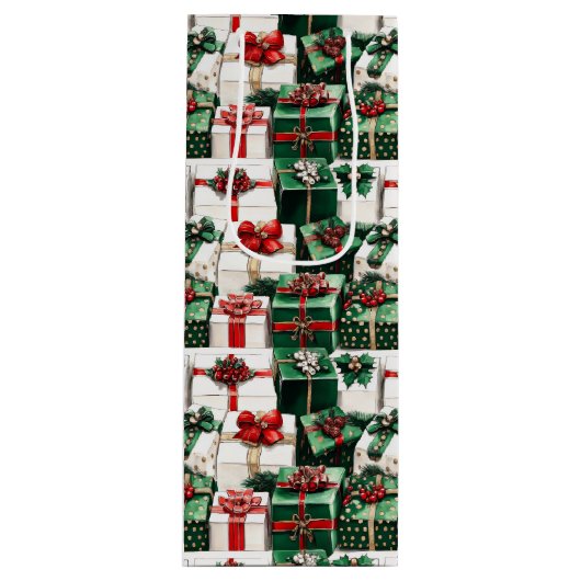 水エレガント色グリーンホワイトクリスマスプレゼント ワインギフトバッグ (正面)