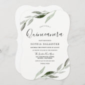 水エレガント色グリーンリーフキンセアニェラパーティー 招待状 (正面/裏面)