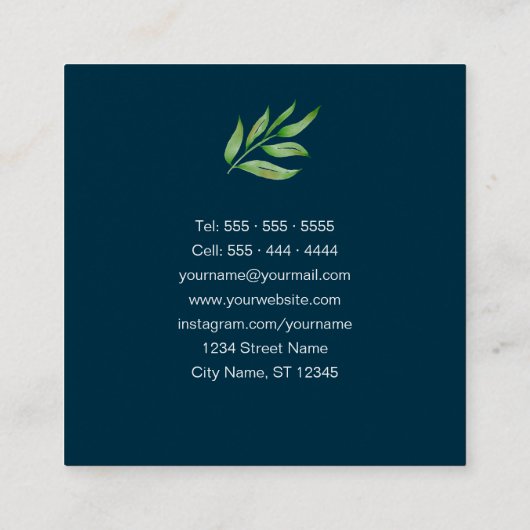 水エレガント色グリーンリーボタニカルラグジュアリーブルー スクエア名刺 (裏面)