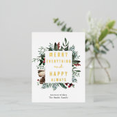 水エレガント色グリーンリーマグノリアフローラモダン 箔シーズンポストカード (立ち正面)