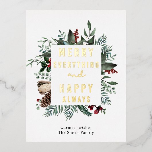 水エレガント色グリーンリーマグノリアフローラモダン 箔シーズンポストカード (正面)