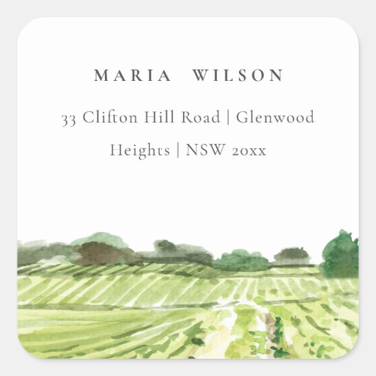 水エレガント色グリーンワイナリービニヤードアドレス スクエアシール (正面)