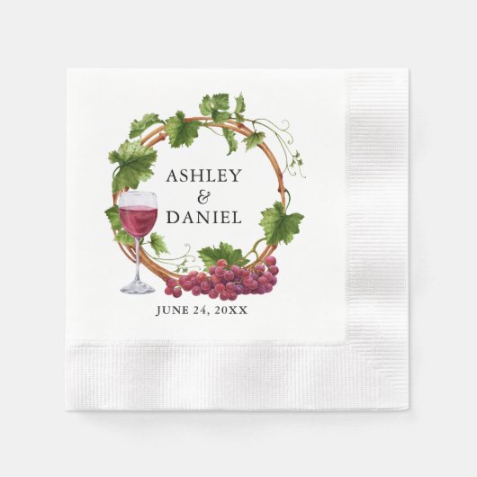 水エレガント色グレープつる植物ウッドリース結婚 縁ありカクテルナプキン (正面)