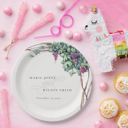 水エレガント色グレープネ結婚葉 ペーパープレート (パーティー)