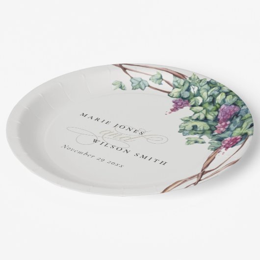 水エレガント色グレープネ結婚葉 ペーパープレート (アングル)