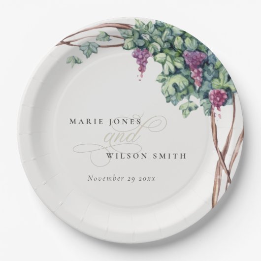 水エレガント色グレープネ結婚葉 ペーパープレート (正面)