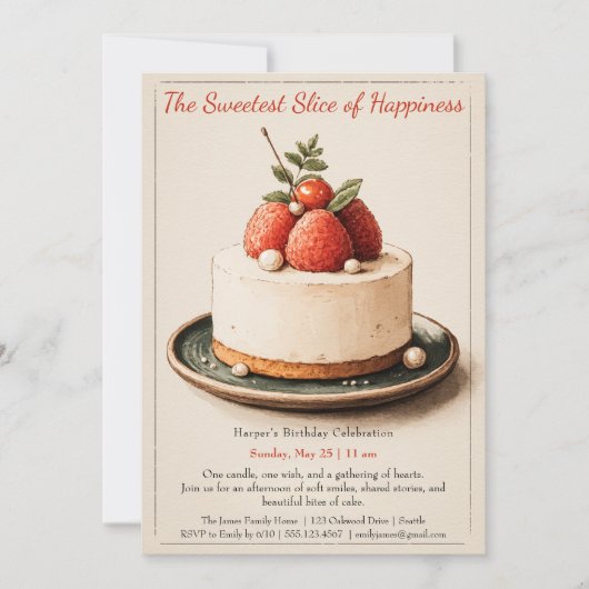 水エレガント色ケーキ誕生日招待状 招待状 (正面)