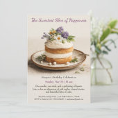 水エレガント色ケーキ誕生日招待状 招待状 (スタンド正面)