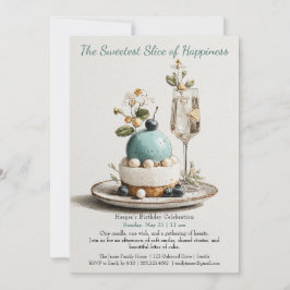 水エレガント色ケーキ誕生日招待状 招待状