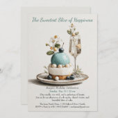 水エレガント色ケーキ誕生日招待状 招待状 (正面/裏面)