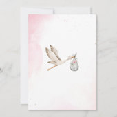 水エレガント色コウノトリ赤ちゃん女の子ベビシャワー 招待状 (裏面)