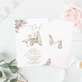 水エレガント色コウノトリ赤ちゃん女の子ベビシャワー 招待状