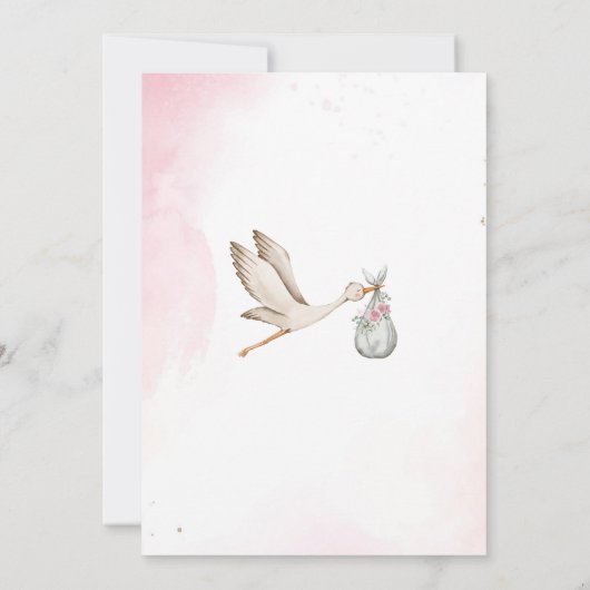 水エレガント色コウノトリ赤ちゃん女の子ベビシャワー 招待状 (裏面)