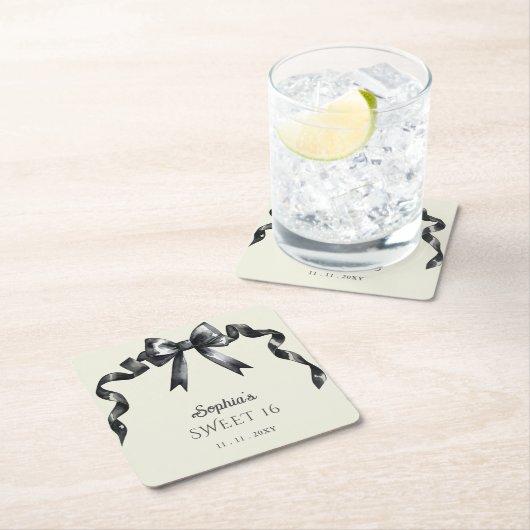 水エレガント色コケットブラックボウ甘い16 スクエアペーパーコースター (インサイチュ)