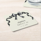 水エレガント色コケットブラックボウ甘い16 スクエアペーパーコースター (アングル)