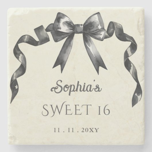 水エレガント色コケットブラックボウ甘い16 ストーンコースター (正面)