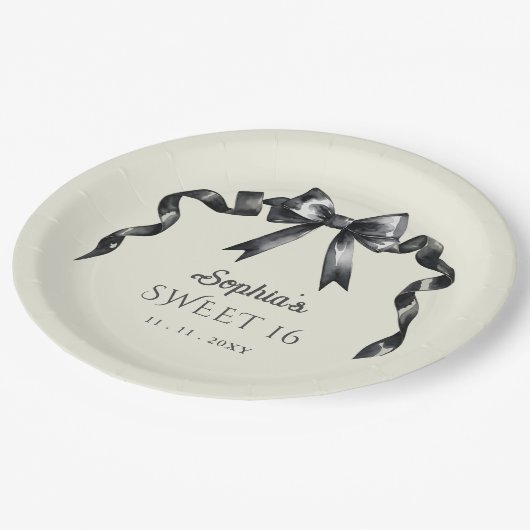 水エレガント色コケットブラックボウ甘い16 ペーパープレート (アングル)