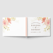 水エレガント色コーラルピンクローズ&金ゴールドズ結婚 ゲストブック (全面)