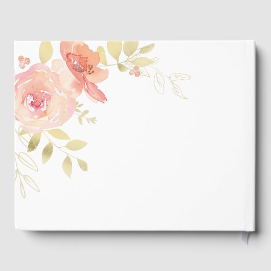 水エレガント色コーラルピンクローズ&金ゴールドズ結婚 ゲストブック (裏面)